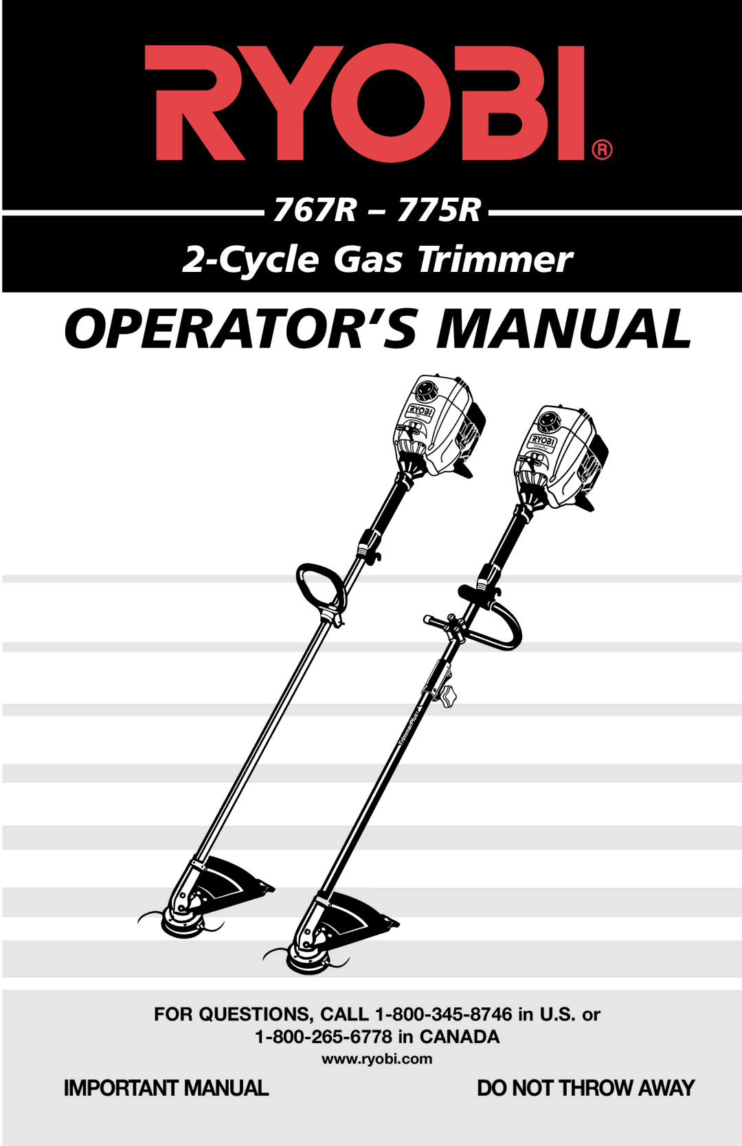 Ryobi 767r, 775r manual OPERATOR’S Manual 