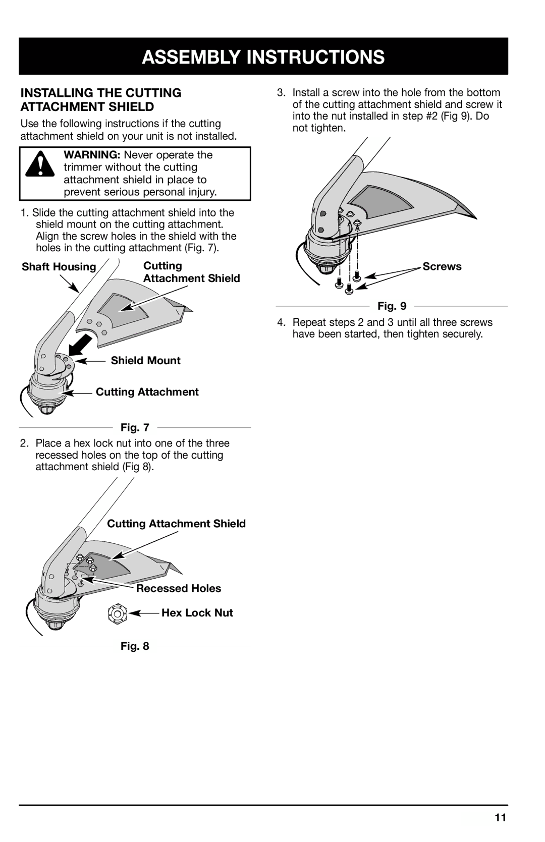 Ryobi 767r, 775r manual Installing the Cutting Attachment Shield, Shaft Housing Cutting, Shield Mount 