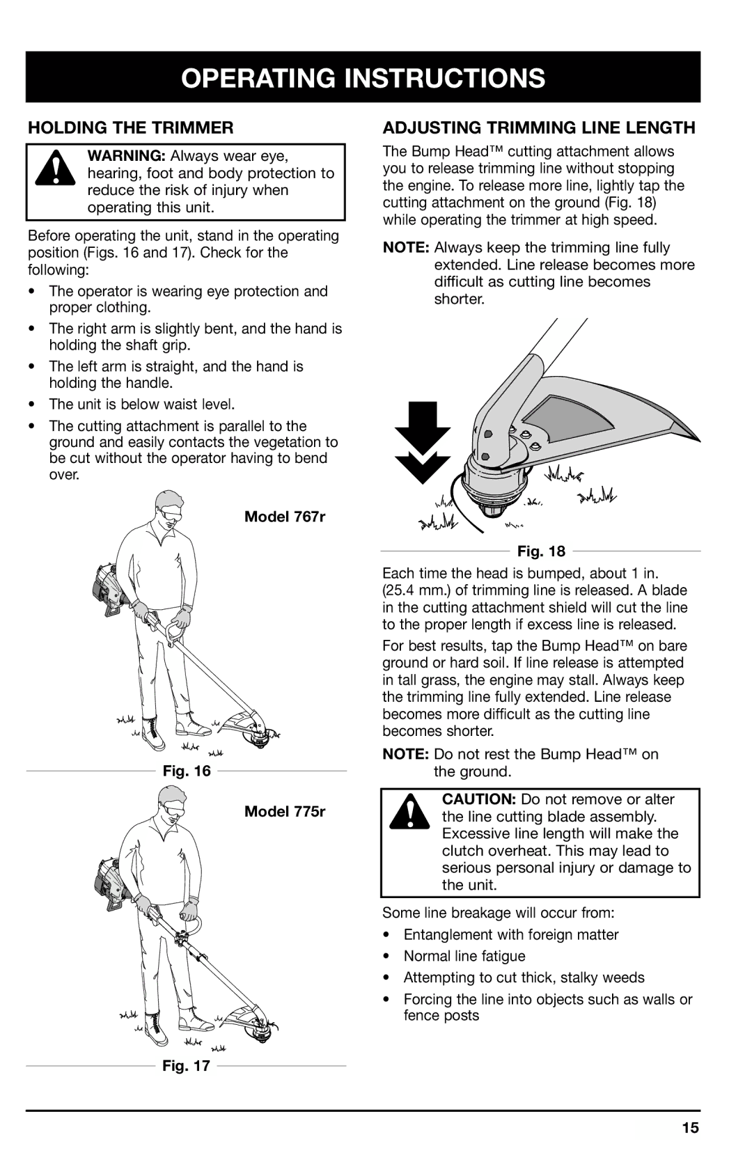 Ryobi manual Holding the Trimmer Adjusting Trimming Line Length, Model 767r Model 775r 