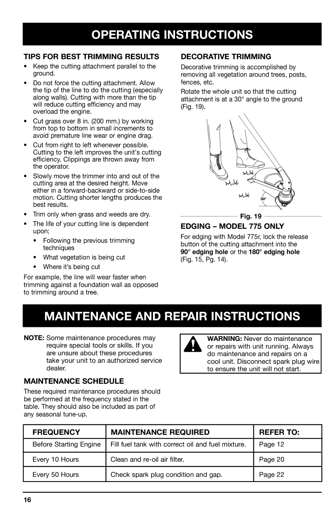 Ryobi 775r, 767r manual Maintenance and Repair Instructions 