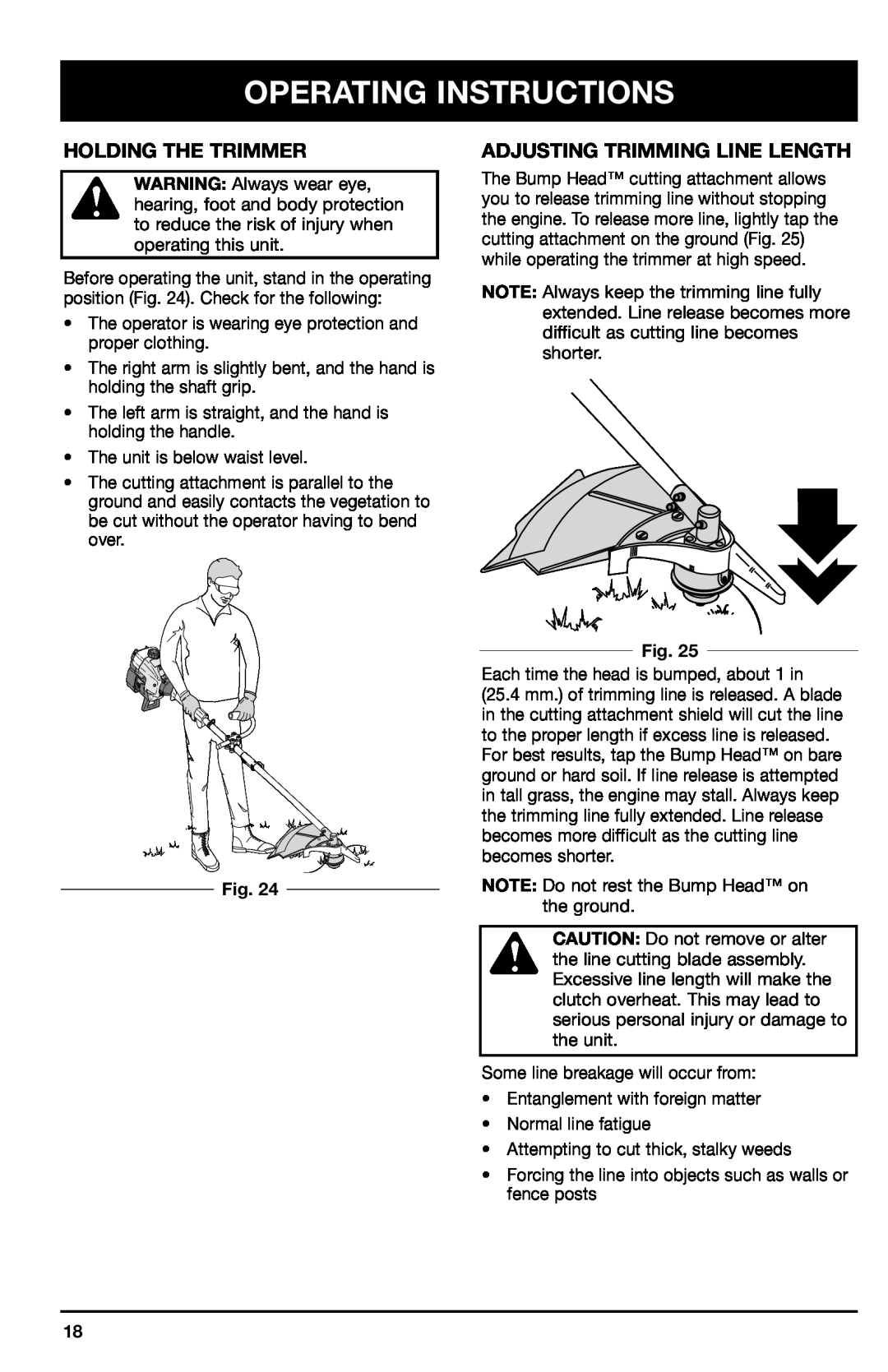 Ryobi 780r manual Holding The Trimmer, Adjusting Trimming Line Length, Operating Instructions 