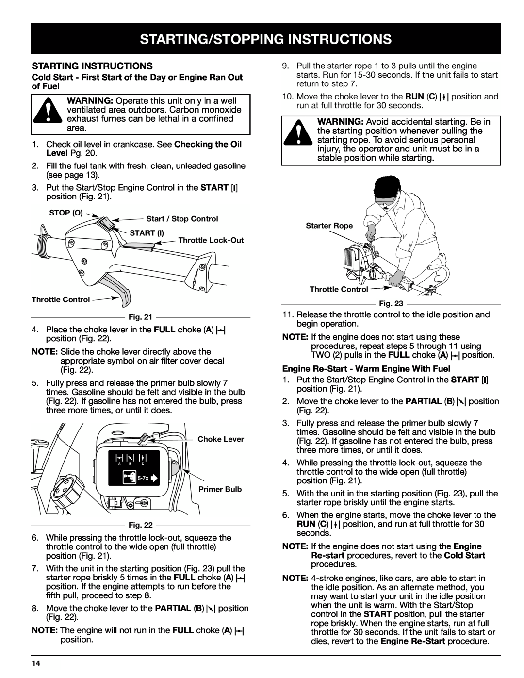 Ryobi 890r manual Starting/Stopping Instructions, Starting Instructions 