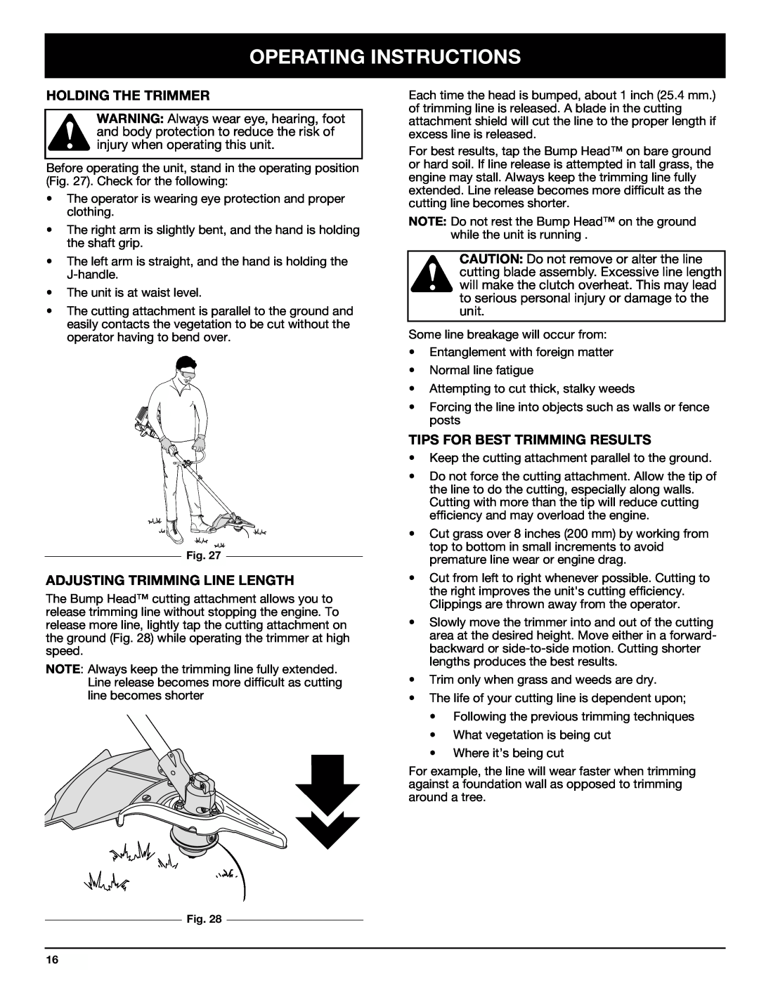 Ryobi 890r Holding The Trimmer, Adjusting Trimming Line Length, Tips For Best Trimming Results, Operating Instructions 