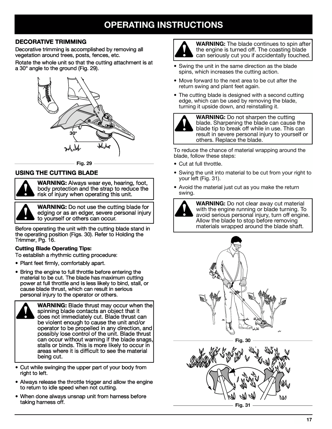 Ryobi 890r manual Decorative Trimming, Using The Cutting Blade, Operating Instructions, Cutting Blade Operating Tips 