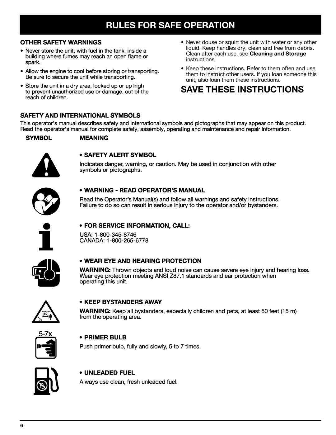 Ryobi 890r manual Other Safety Warnings, Safety And International Symbols, Symbolmeaning Safety Alert Symbol, Primer Bulb 