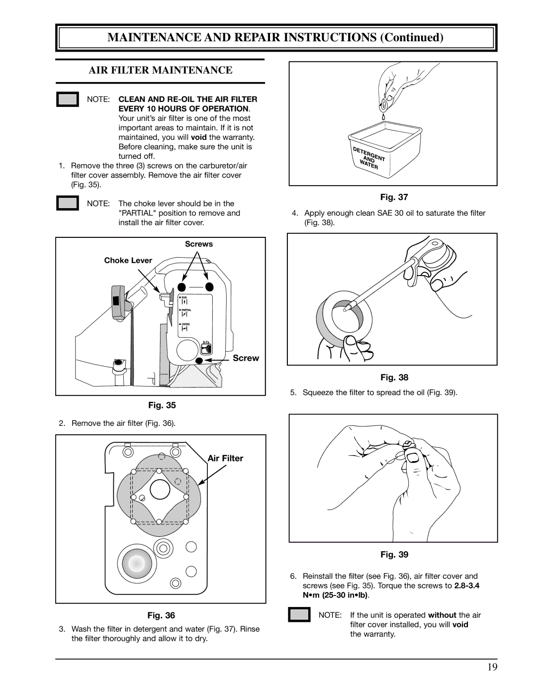 Ryobi 990r manual AIR Filter Maintenance, Air Filter, Screws Choke Lever 