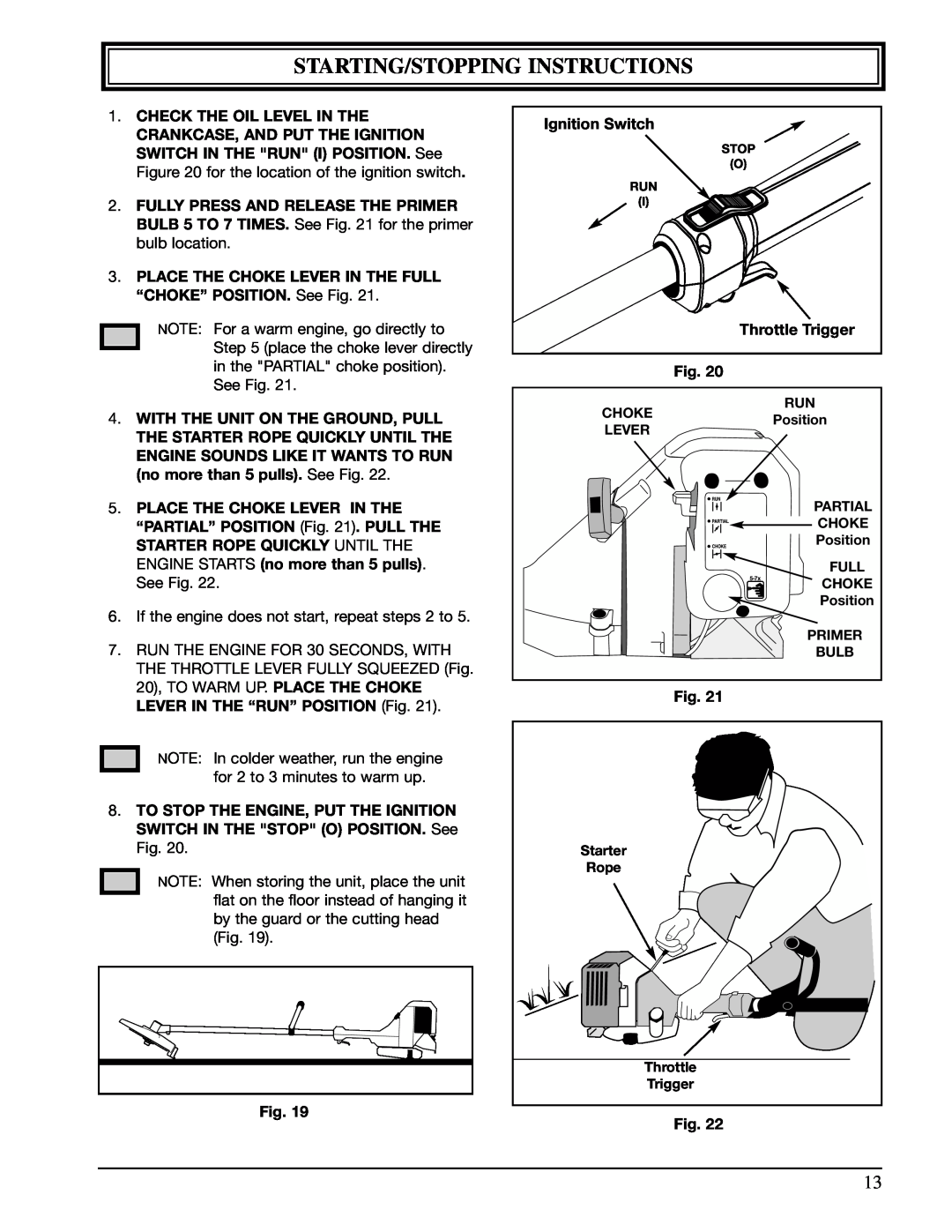 Ryobi 990r manual Starting/Stopping Instructions 