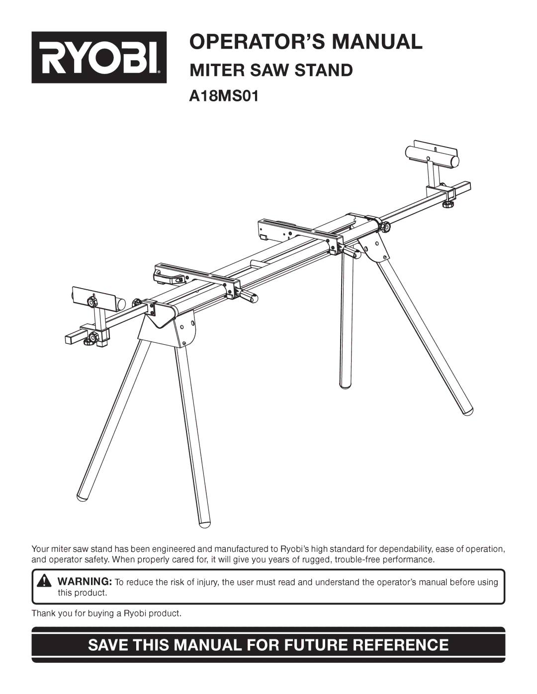 Ryobi A18MS01 manual OPERATOR’S Manual, Save this Manual for Future Reference 