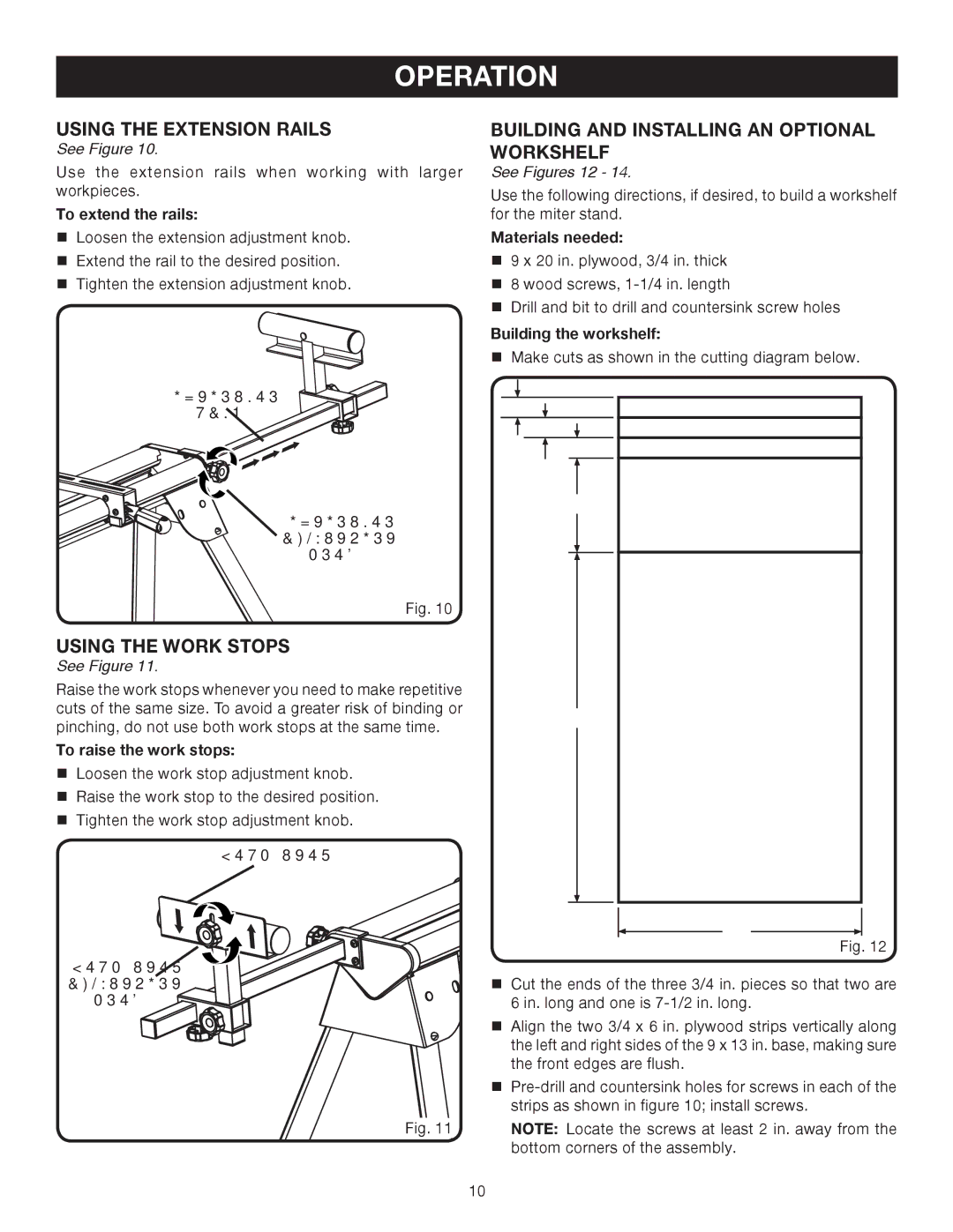 Ryobi A18MS01 manual Using the Extension Rails, Using the Work Stops, Building and Installing AN Optional Workshelf 