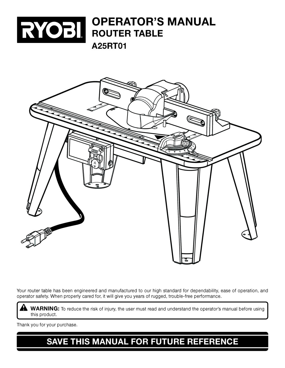 Ryobi A25RT01 manual OPERATOR’S Manual, Save this Manual for Future Reference 