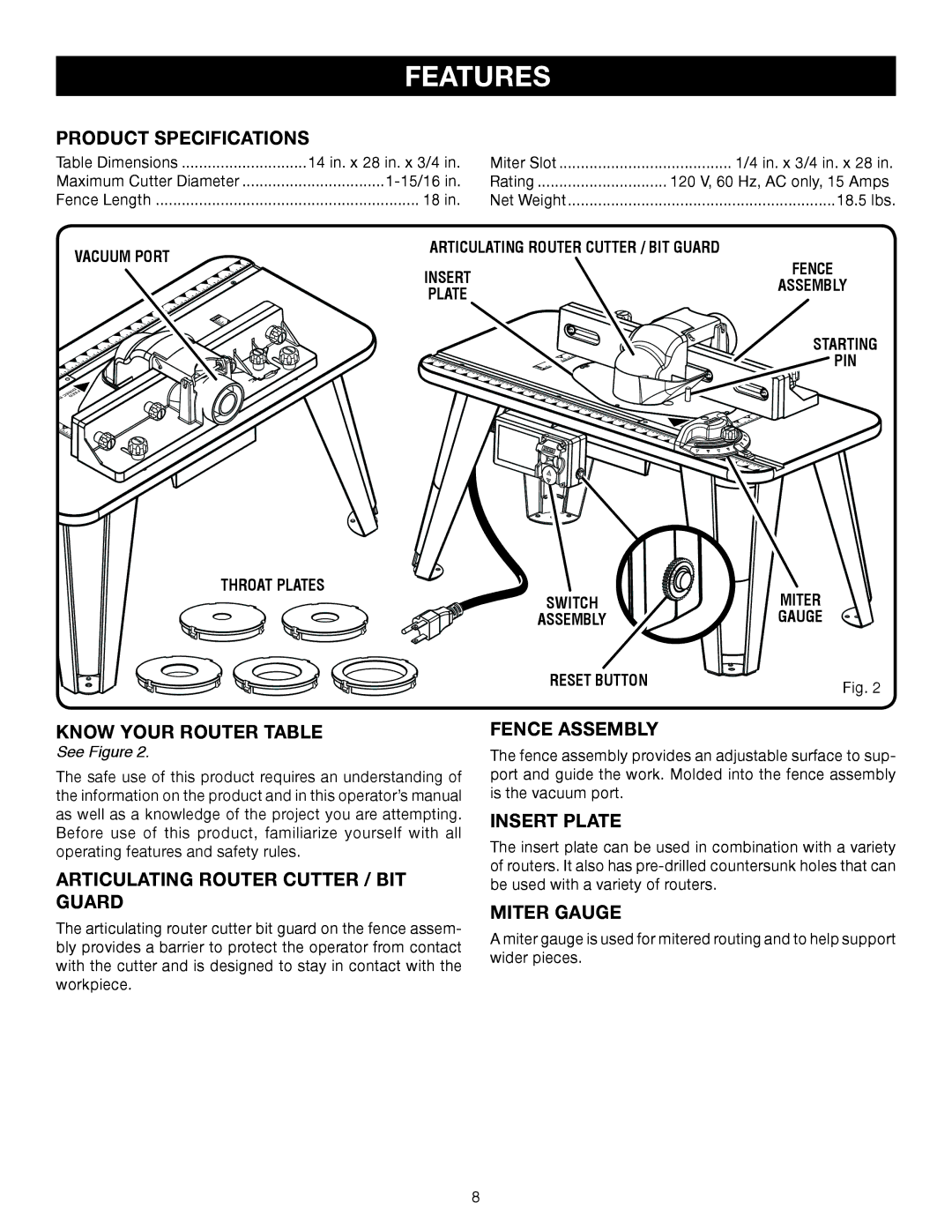 Ryobi A25RT01 manual Features 