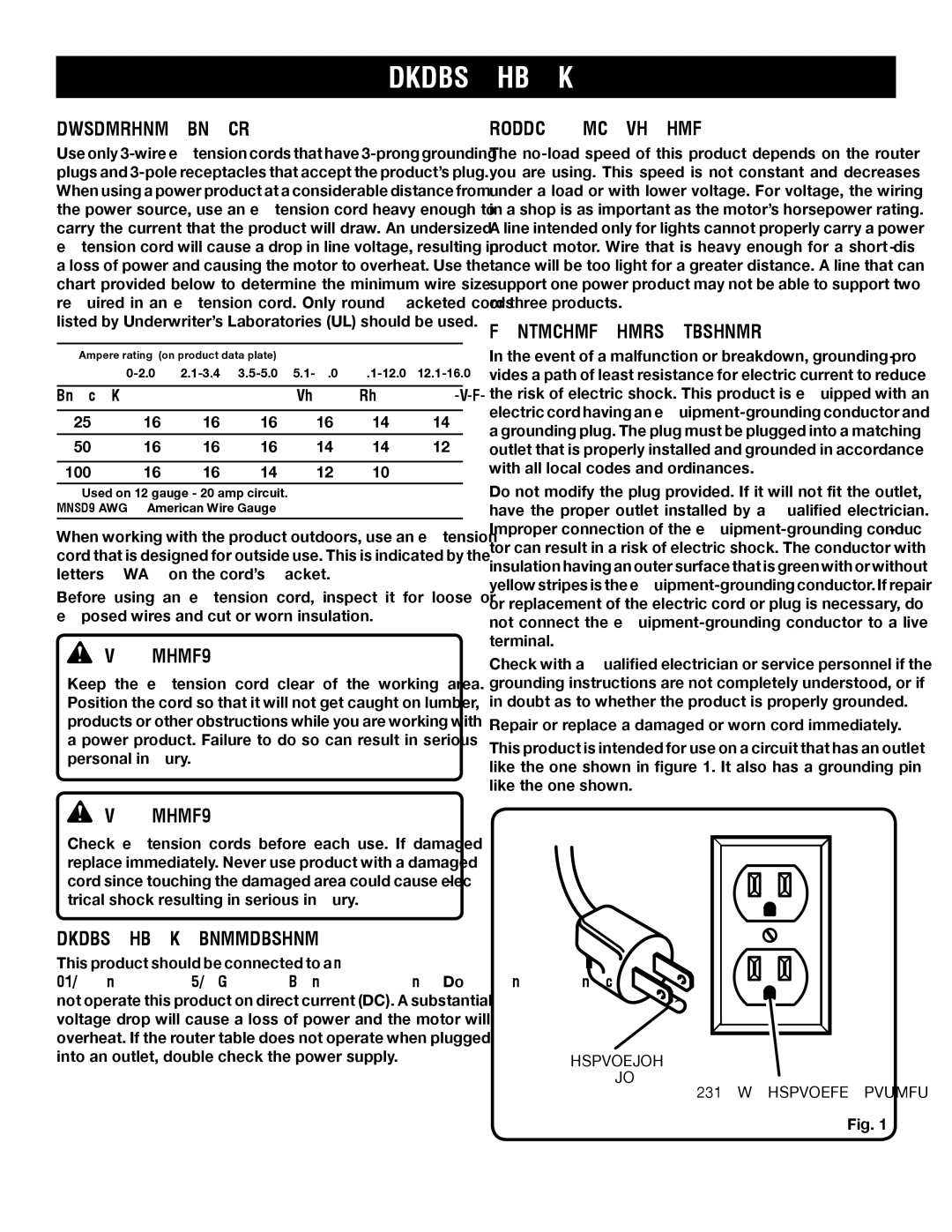 Ryobi A25RT02 manual Extension Cords, Electrical Connection, Speed and Wiring, Grounding Instructions 