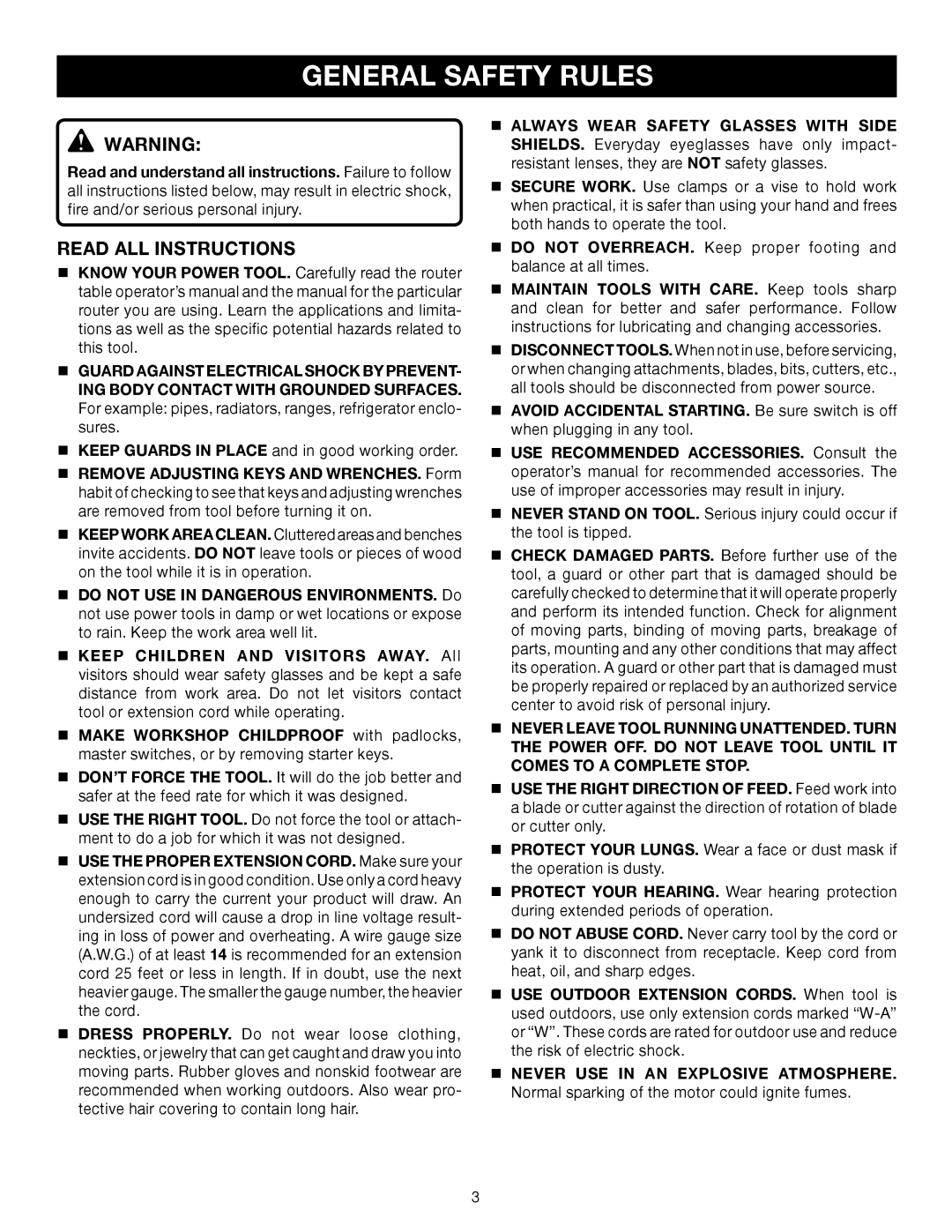 Ryobi A25RT02 manual General Safety Rules, Read All Instructions 