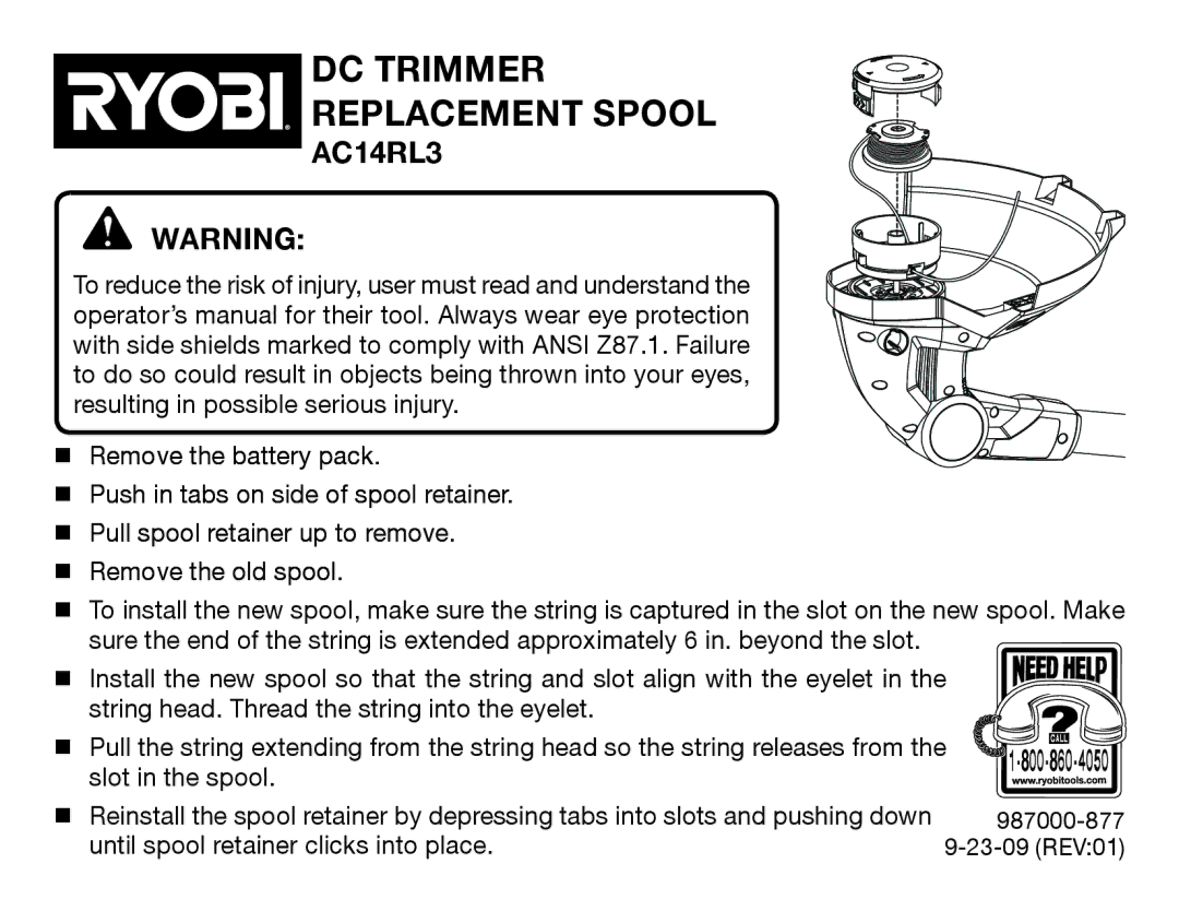 Ryobi AC14RL3 manual Replacement Spool 