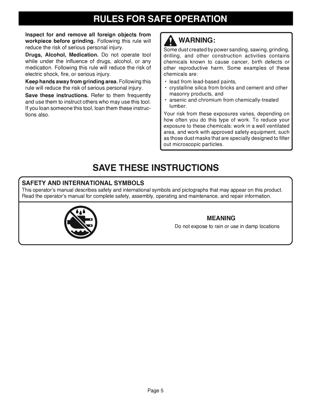 Ryobi AG401 specifications Safety and International Symbols, Meaning 