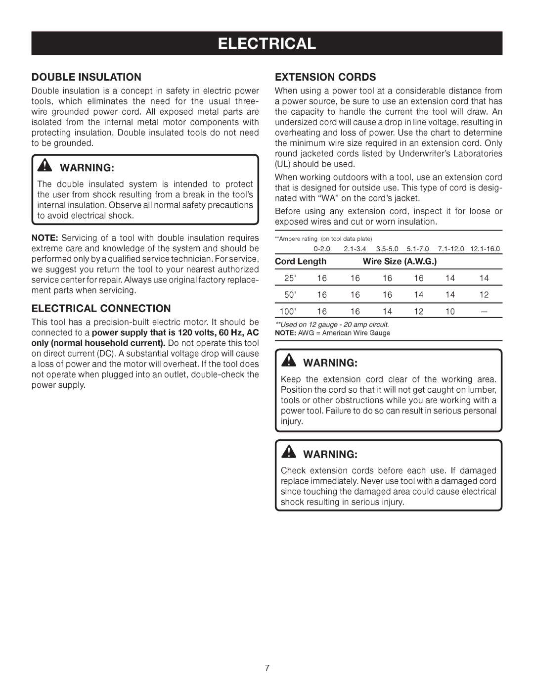 Ryobi AG402 manual Double Insulation, Electrical Connection, Extension Cords 