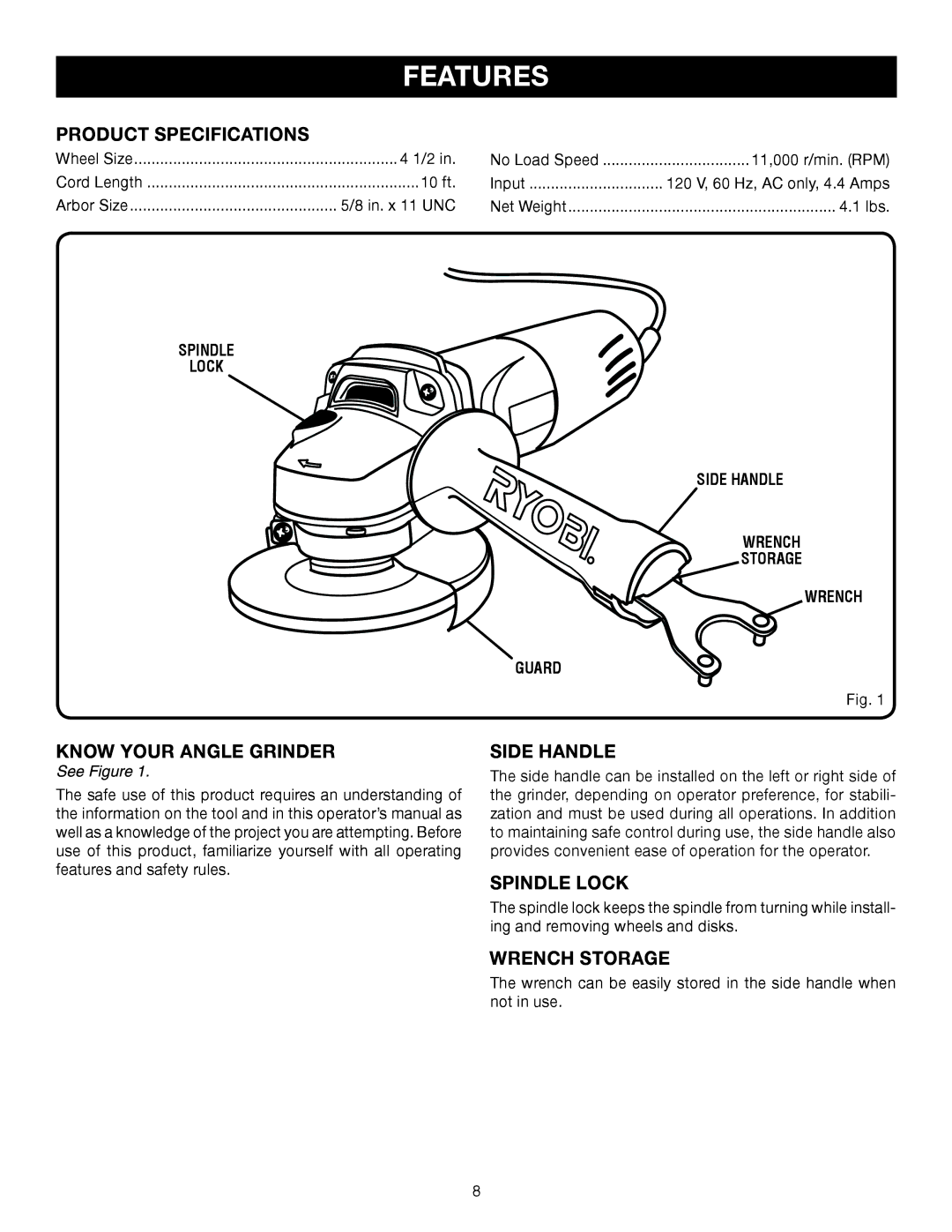 Ryobi AG402 manual Features 