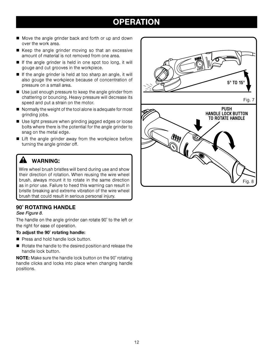 Ryobi AG452 manual To adjust the 90˚ rotating handle, Push Handle Lock Button To Rotate Handle 