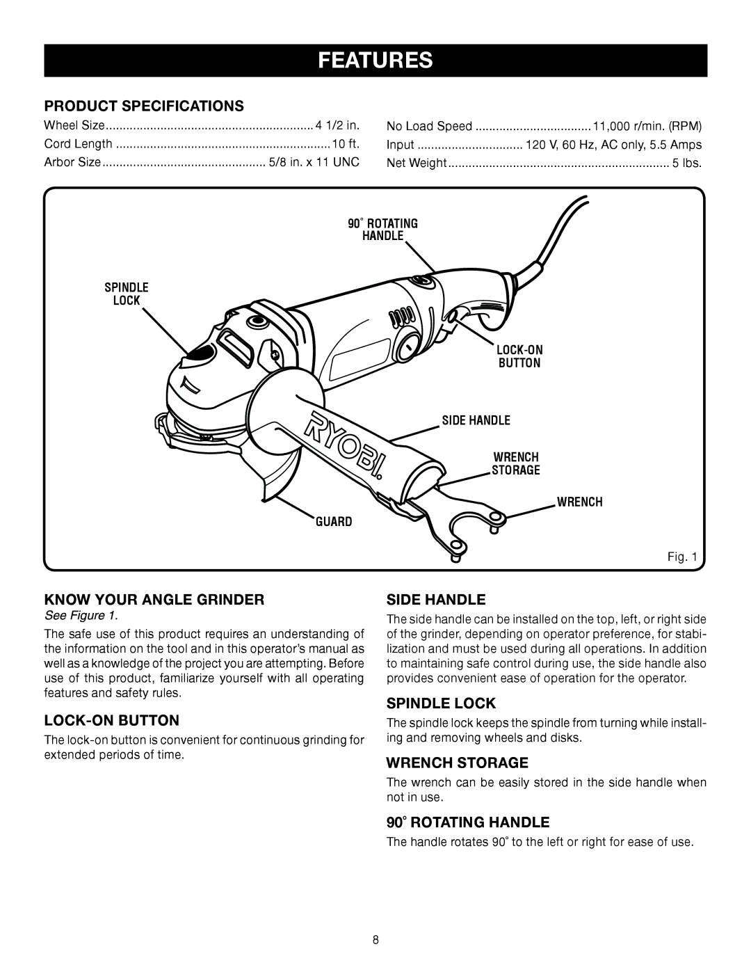 Ryobi AG452 manual Features 