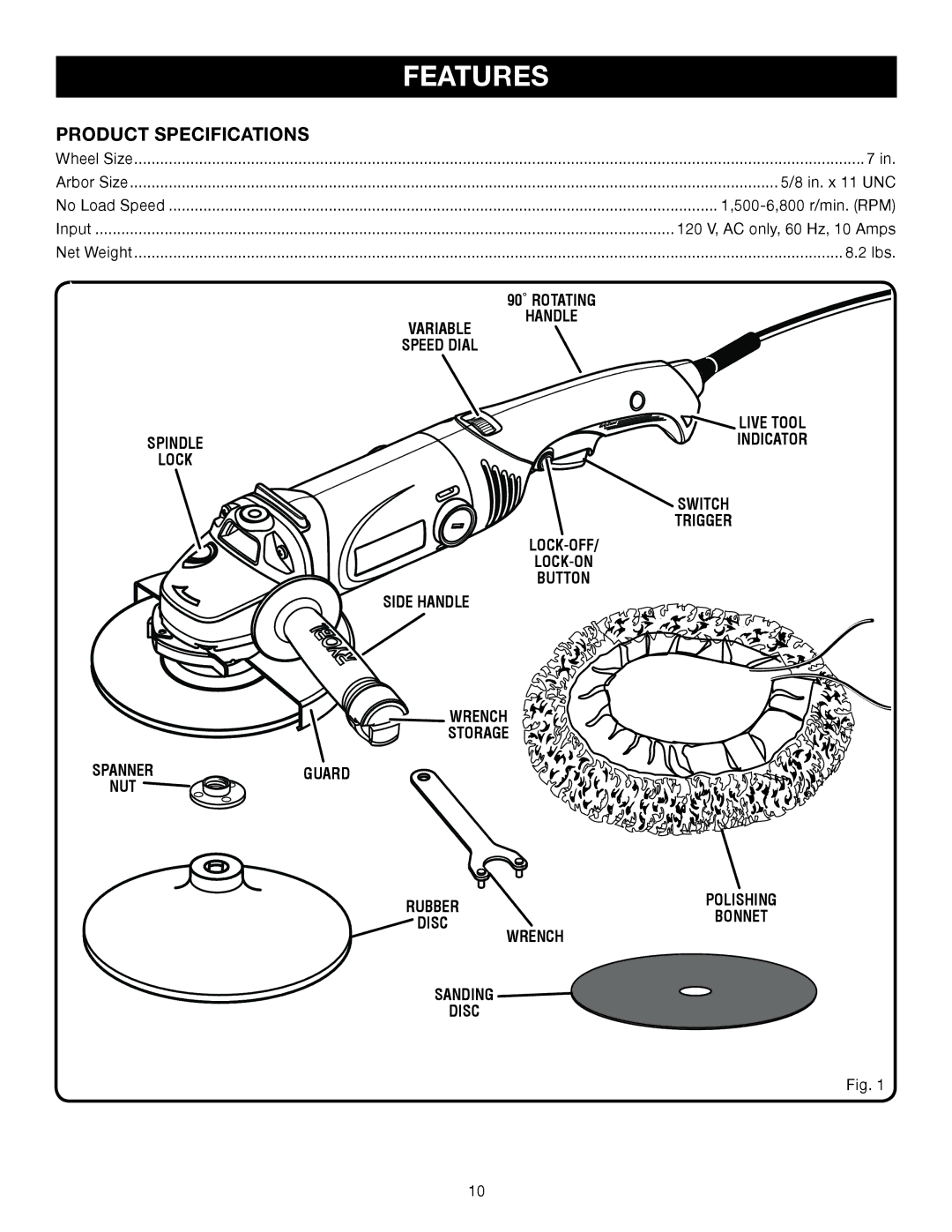 Ryobi AG700 manual Features, Product Specifications 