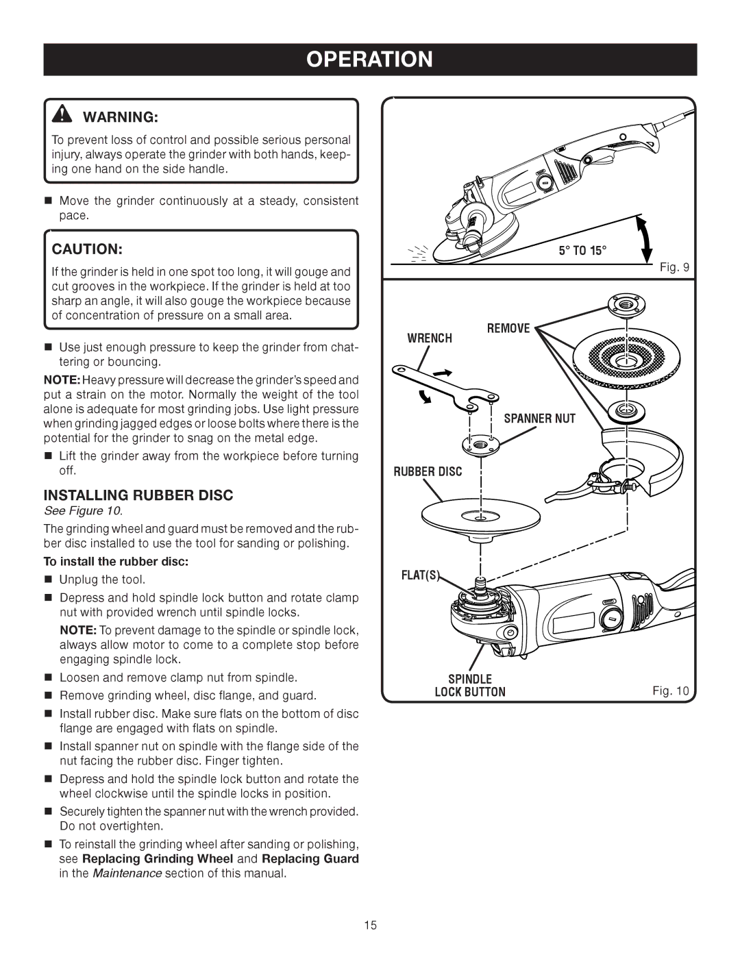 Ryobi AG700 manual Installing rubber disc, Wrench Remove Spanner nut, To install the rubber disc 