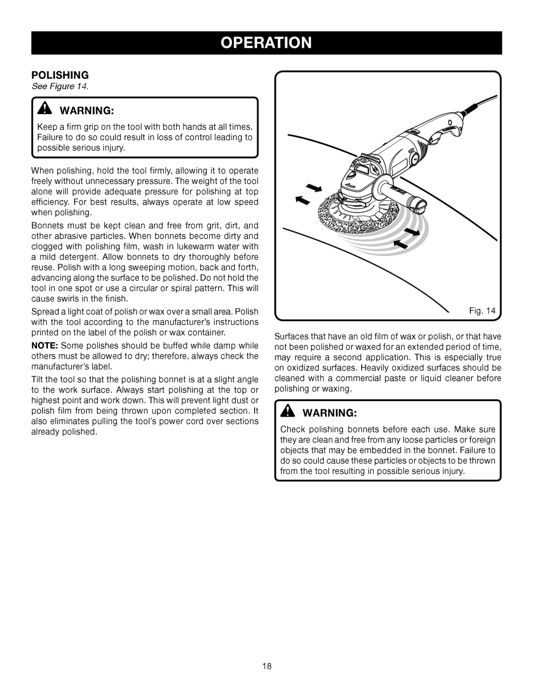 Ryobi AG700 manual Polishing 