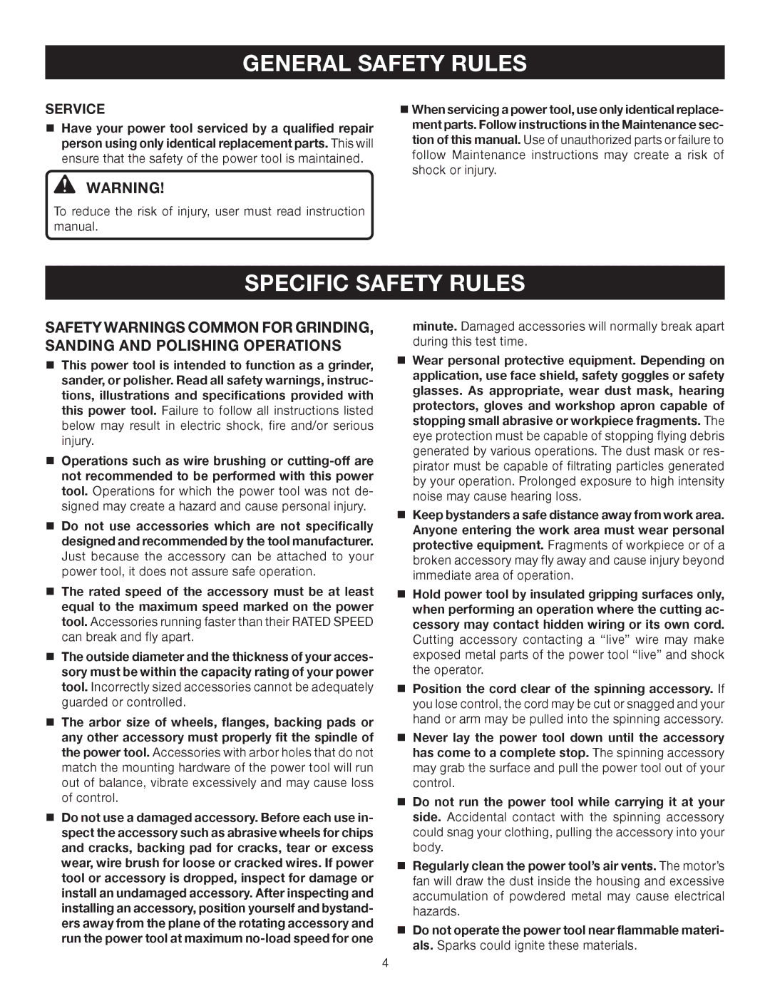 Ryobi AG700 manual Specific Safety Rules, Service 