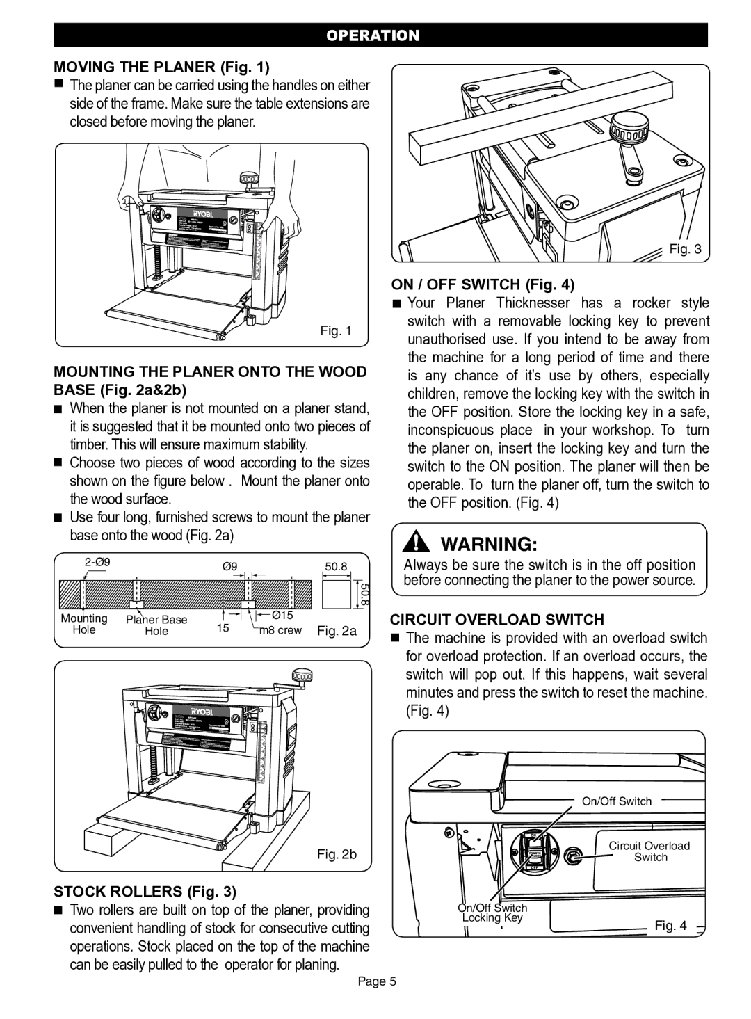 Ryobi AP13AK operation manual Operation, Circuit Overload Switch 