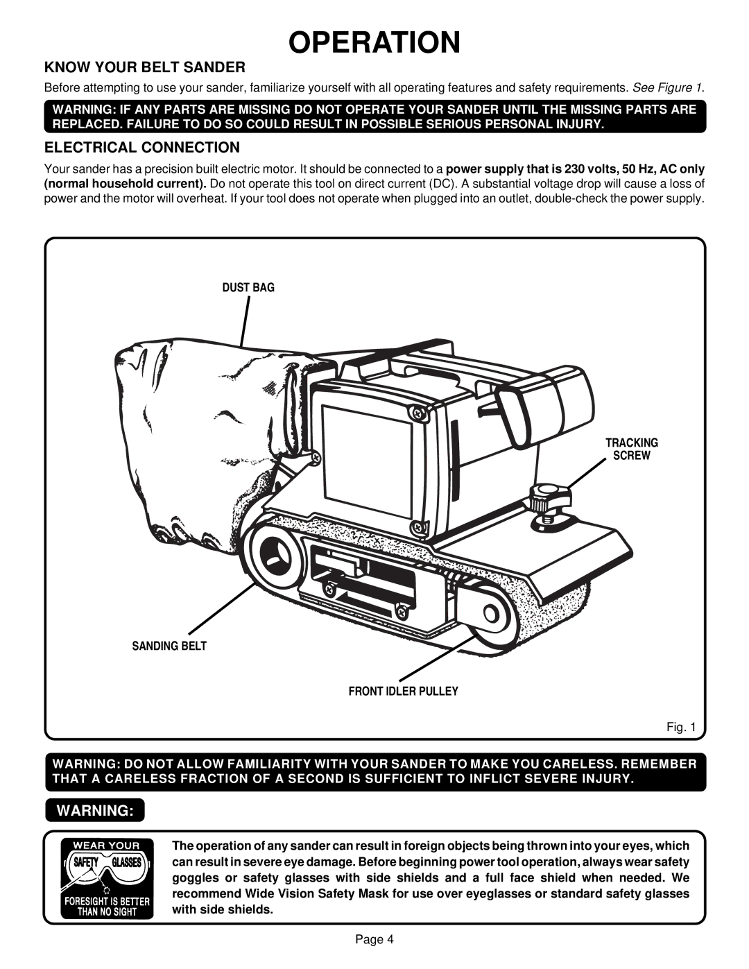 Ryobi B850 specifications Operation, Know Your Belt Sander, Electrical Connection 