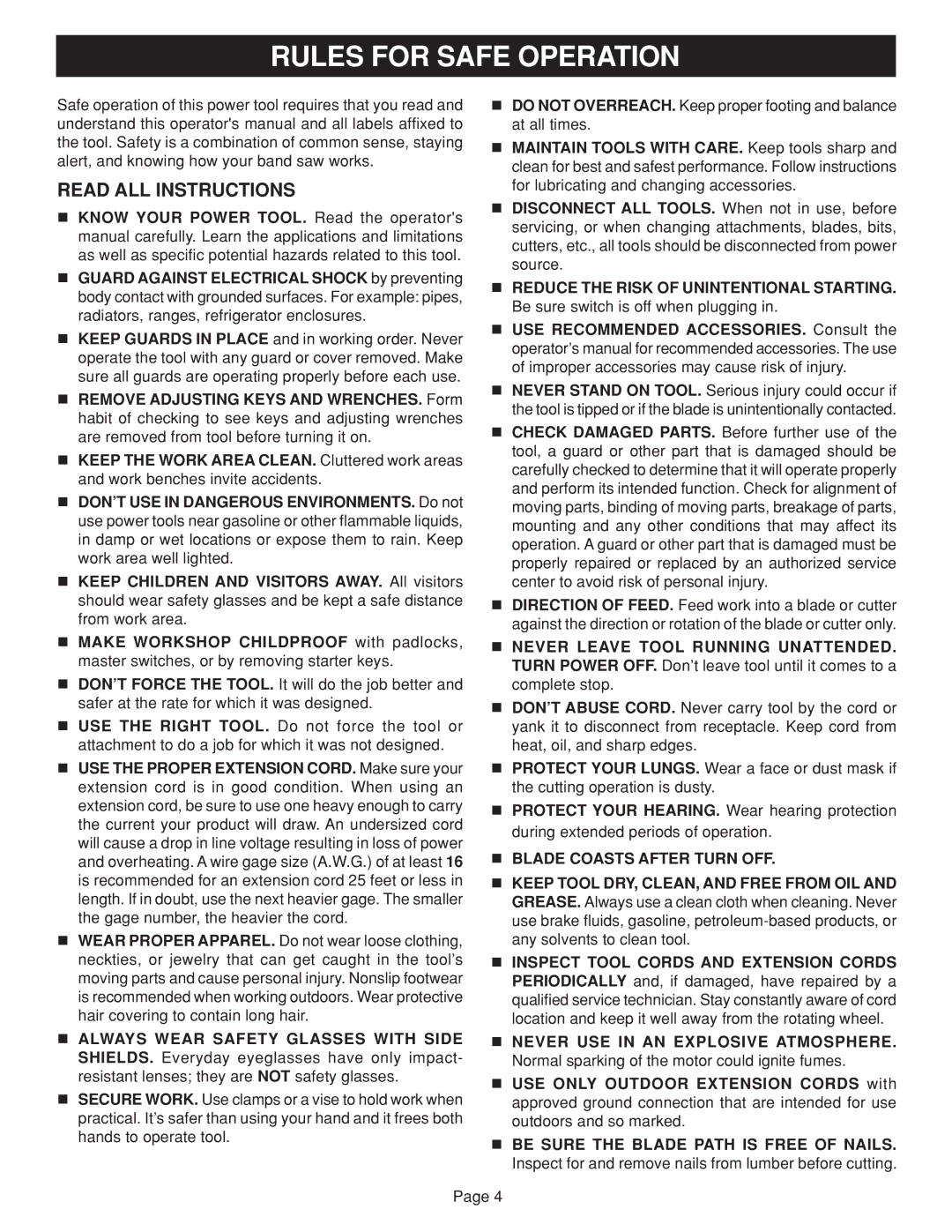 Ryobi BAND SAW manual Read ALL Instructions, Blade Coasts After Turn OFF 