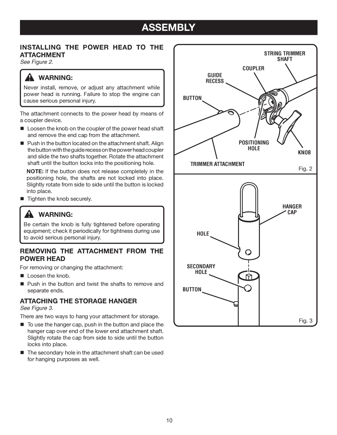 Ryobi CS30 RY30120 Installing the Power Head to the Attachment, Removing the Attachment from the Power Head, See Figure 