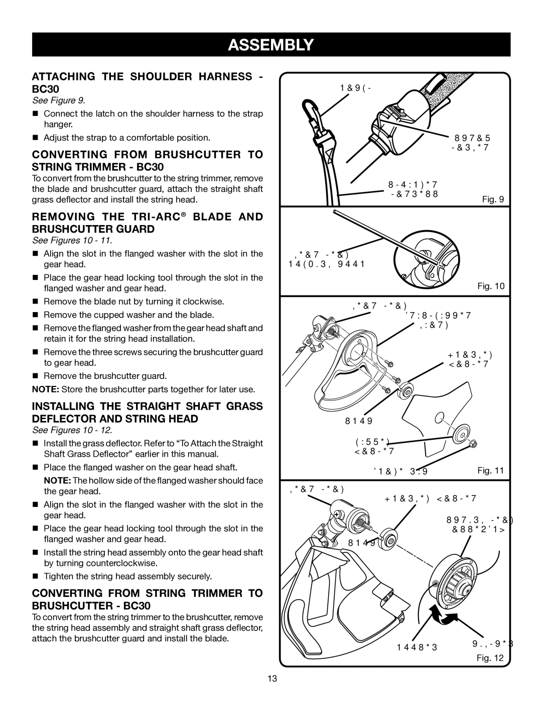 Ryobi CS30 RY30120 Attaching the Shoulder Harness BC30, Converting from Brushcutter to String Trimmer BC30, See Figures 10 