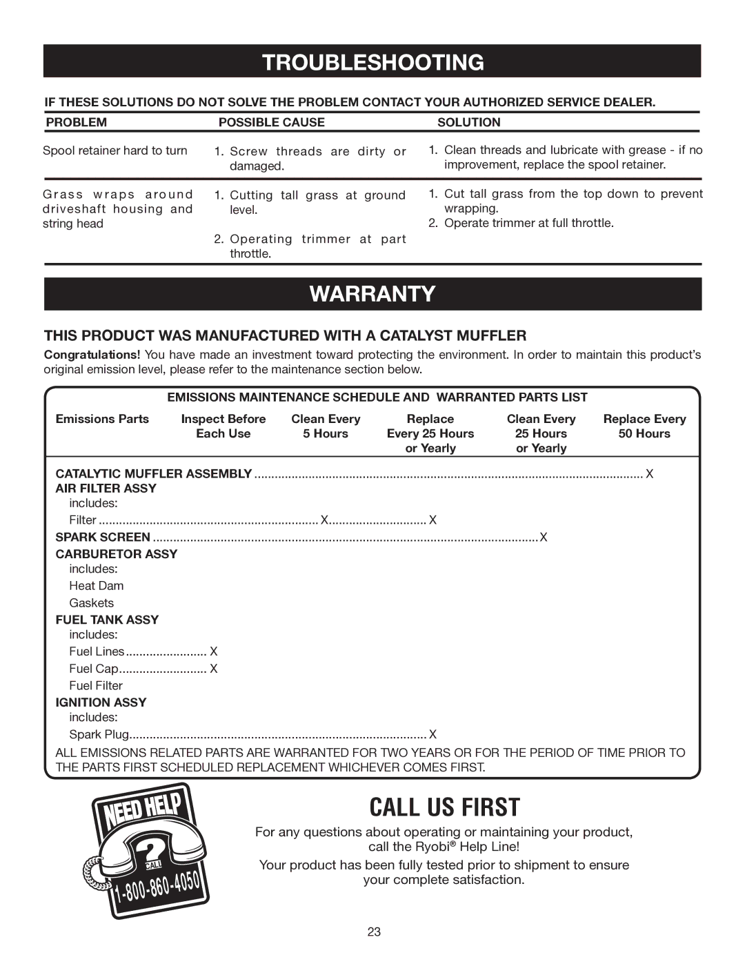 Ryobi SS30 RY30140, BC30 RY30160, CS30 RY30120 manual Warranty, This Product WAS Manufactured with a Catalyst Muffler 