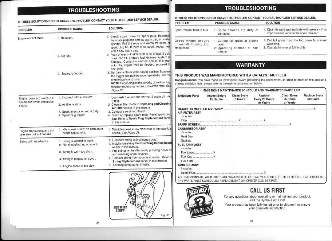 Ryobi bc30, ry30522, CS30 manual Thisproductwasmanufacturedwitha Catalystmuffler 