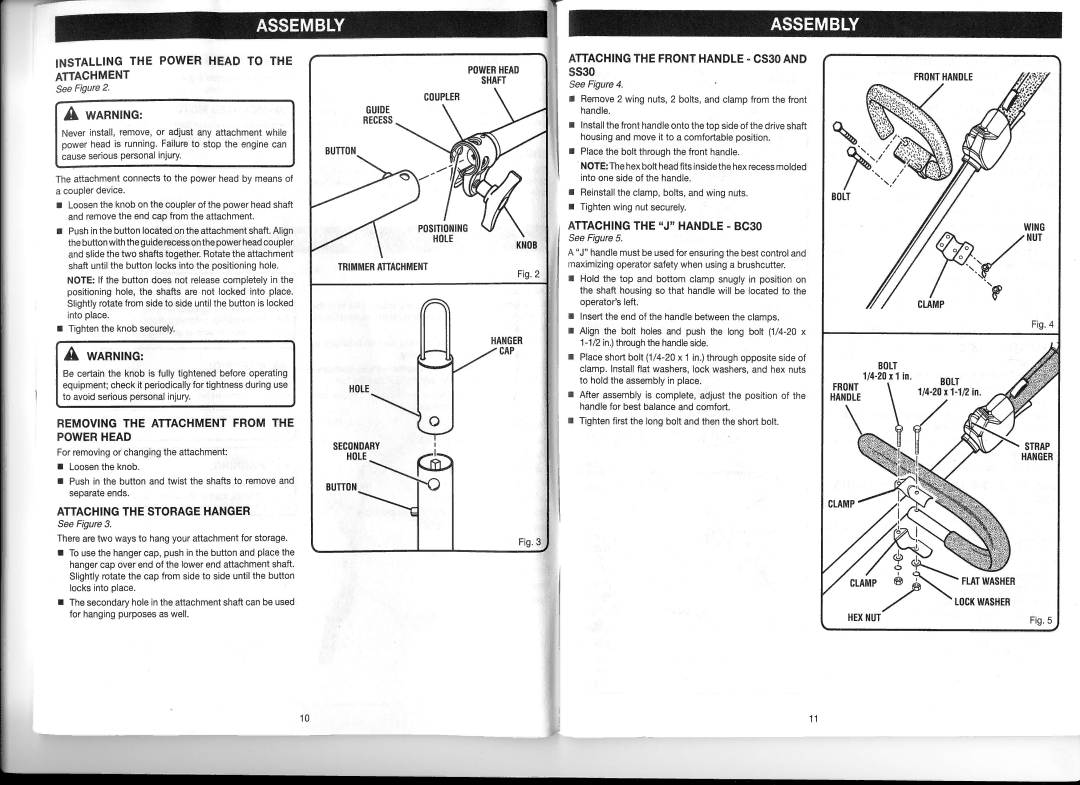 Ryobi bc30, ry30522, CS30 WRnulruc, Wlnuuc, Powerheadto the Installing Attachment, Removingthe Attachmentfrom the Powerhead 