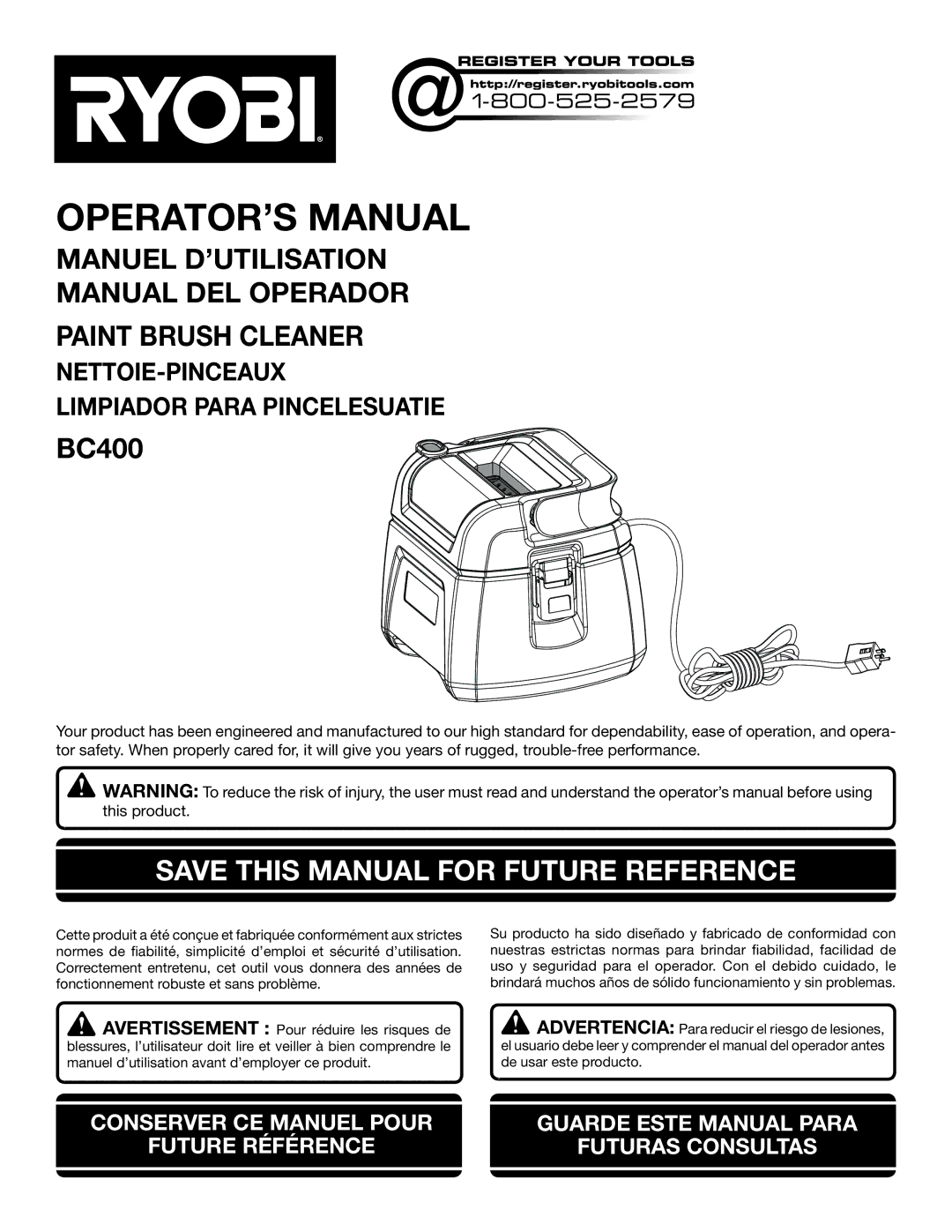 Ryobi BC400 manuel dutilisation OPERATOR’S Manual, Save this Manual for Future Reference 