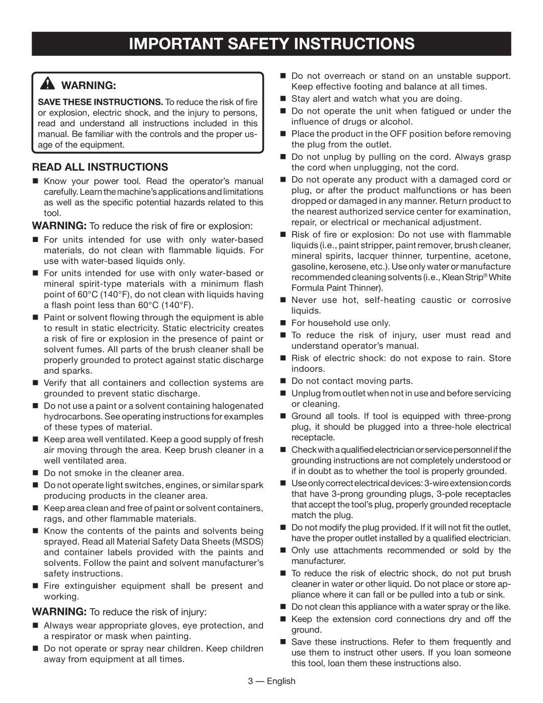 Ryobi BC400 manuel dutilisation Important safety instructions, Read ALL Instructions 