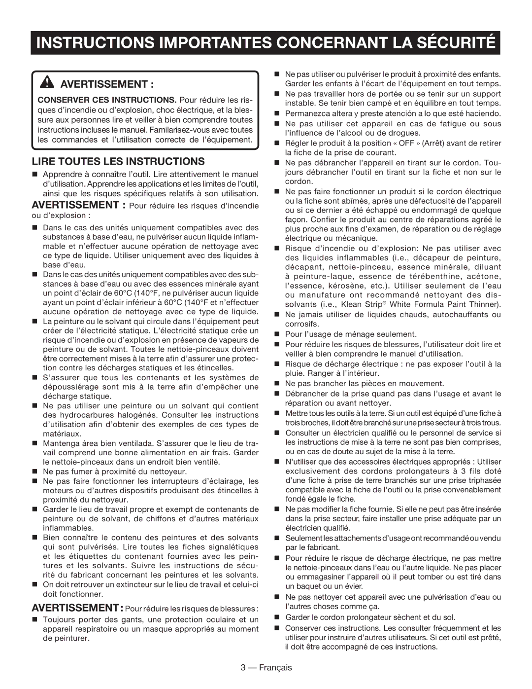 Ryobi BC400 Instructions importantes concernant la sécurité, Avertissement, Lire toutes les instructions 