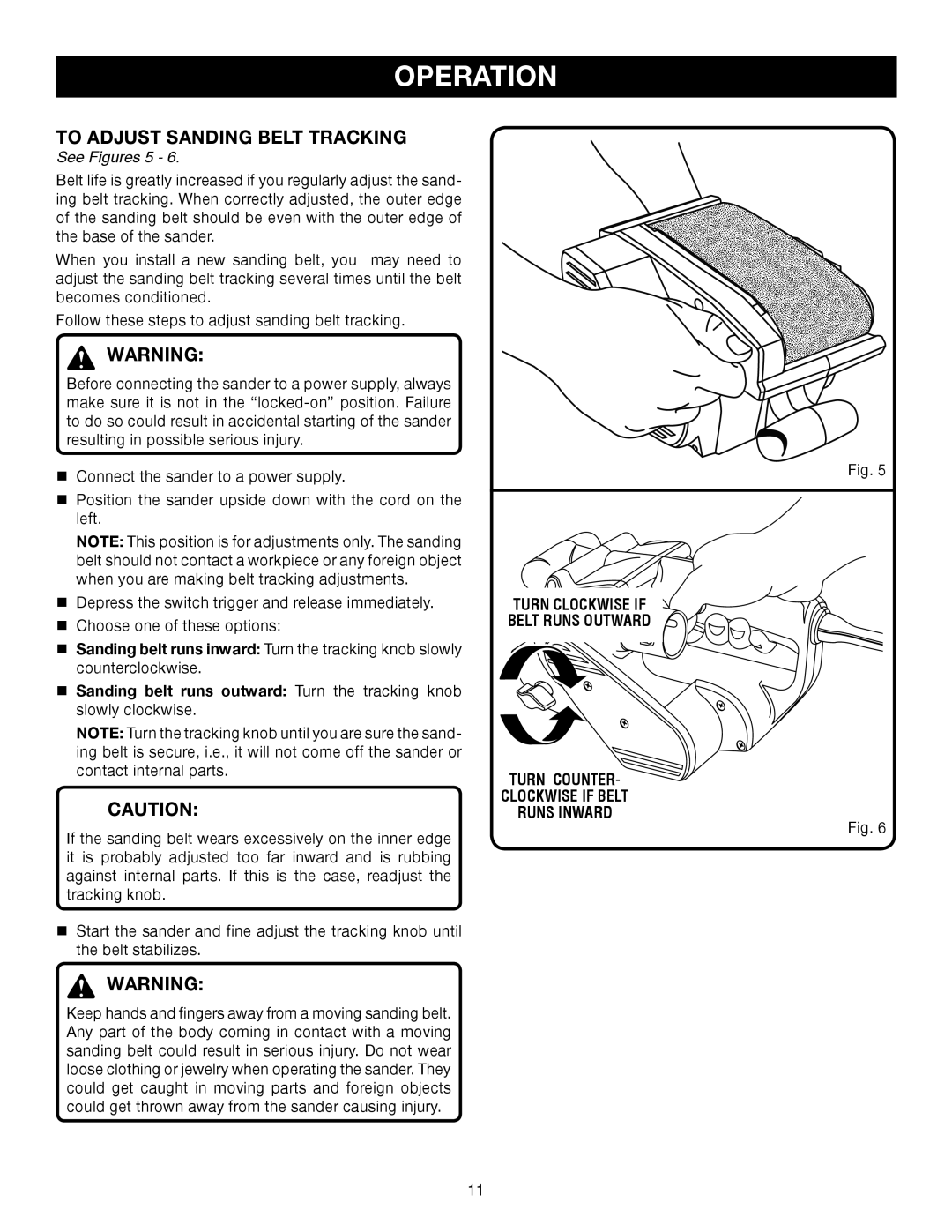 Ryobi BE318-2 manual To Adjust Sanding Belt Tracking, See Figures 5 