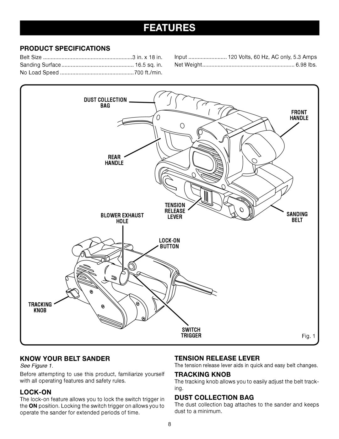 Ryobi BE318-2 manual Features 