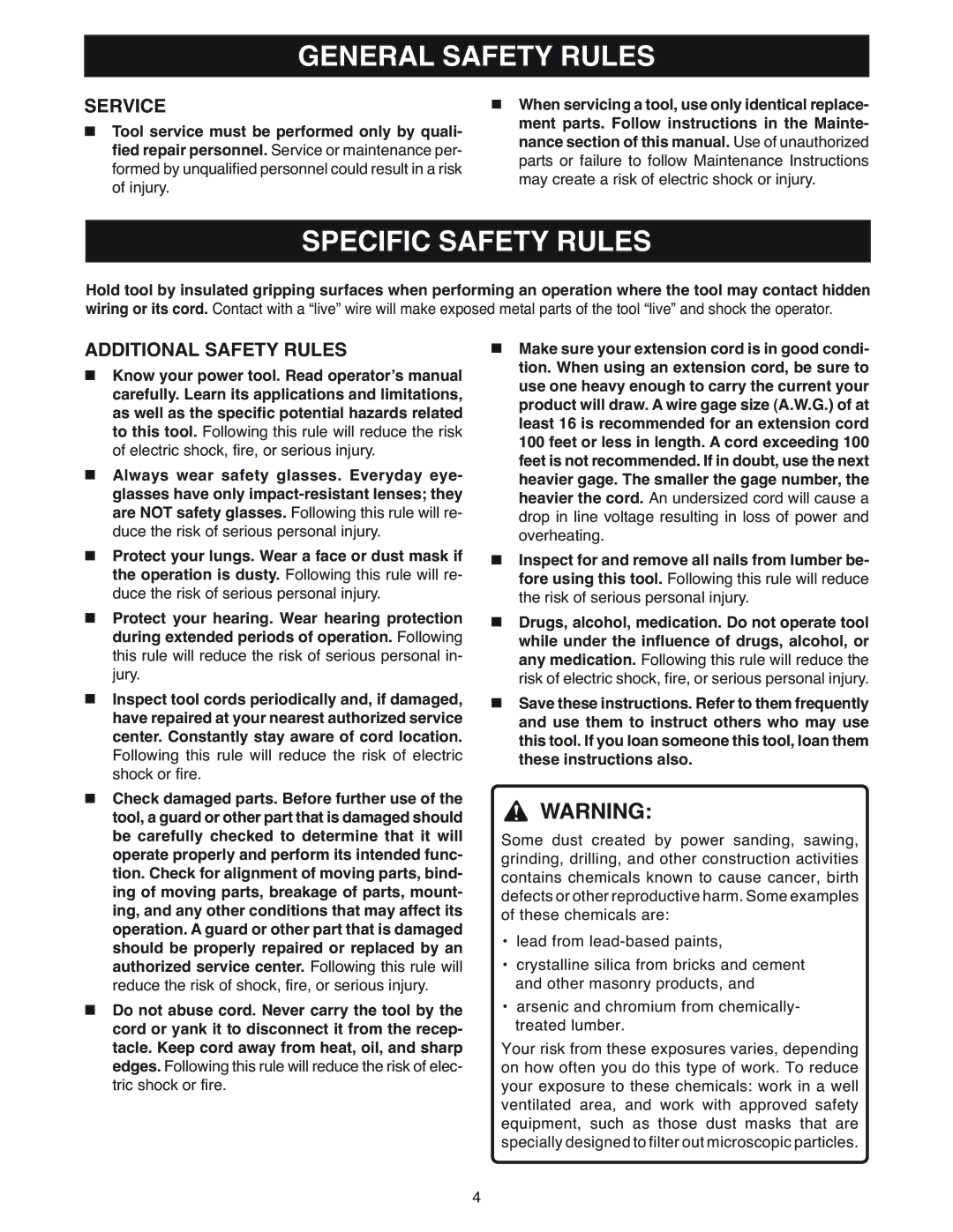 Ryobi BE318 manual Specific Safety Rules, Service, Additional Safety Rules 