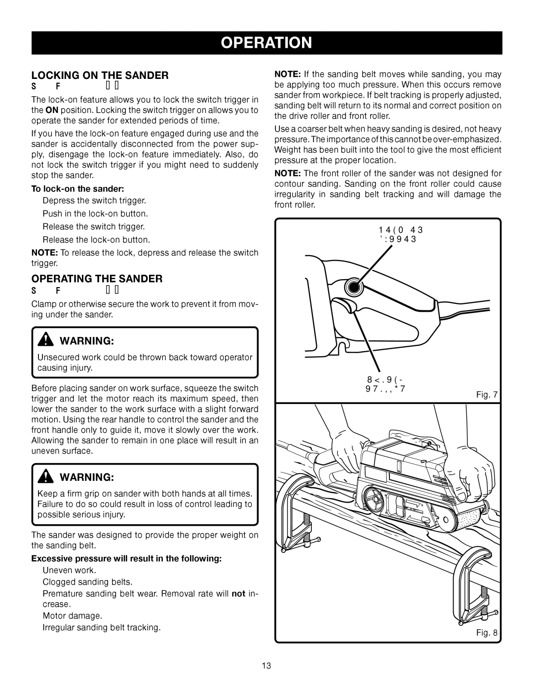 Ryobi BE321VS manual Locking on the Sander, Operating the Sander, To lock-on the sander 