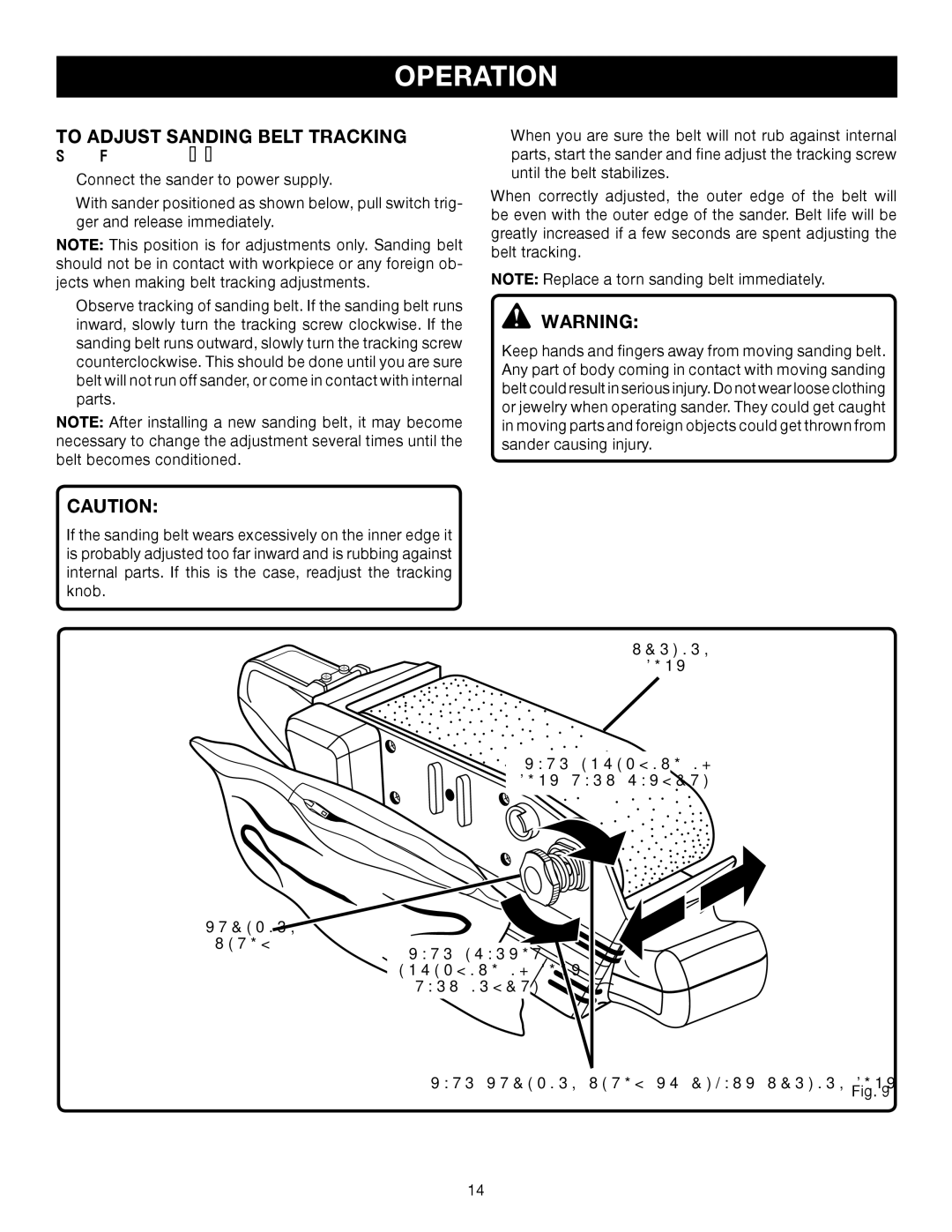 Ryobi BE321VS manual To Adjust Sanding Belt Tracking 