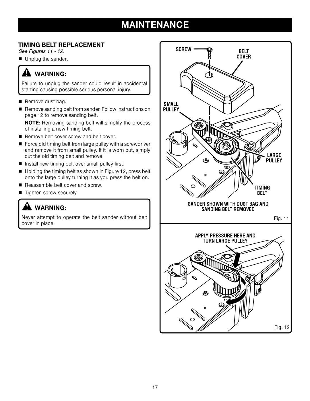 Ryobi BE321VS manual Timing Belt Replacement, See Figures 11 