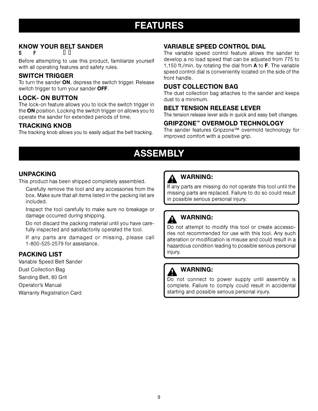 Ryobi BE321VS manual Assembly 