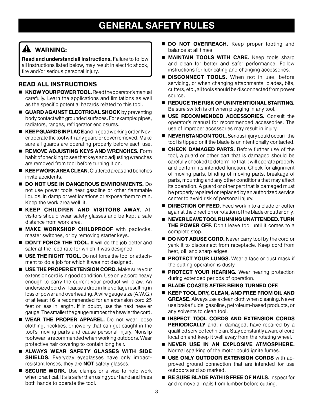 Ryobi BS902 manual General Safety Rules, Read ALL Instructions,  Blade Coasts After Being Turned OFF 