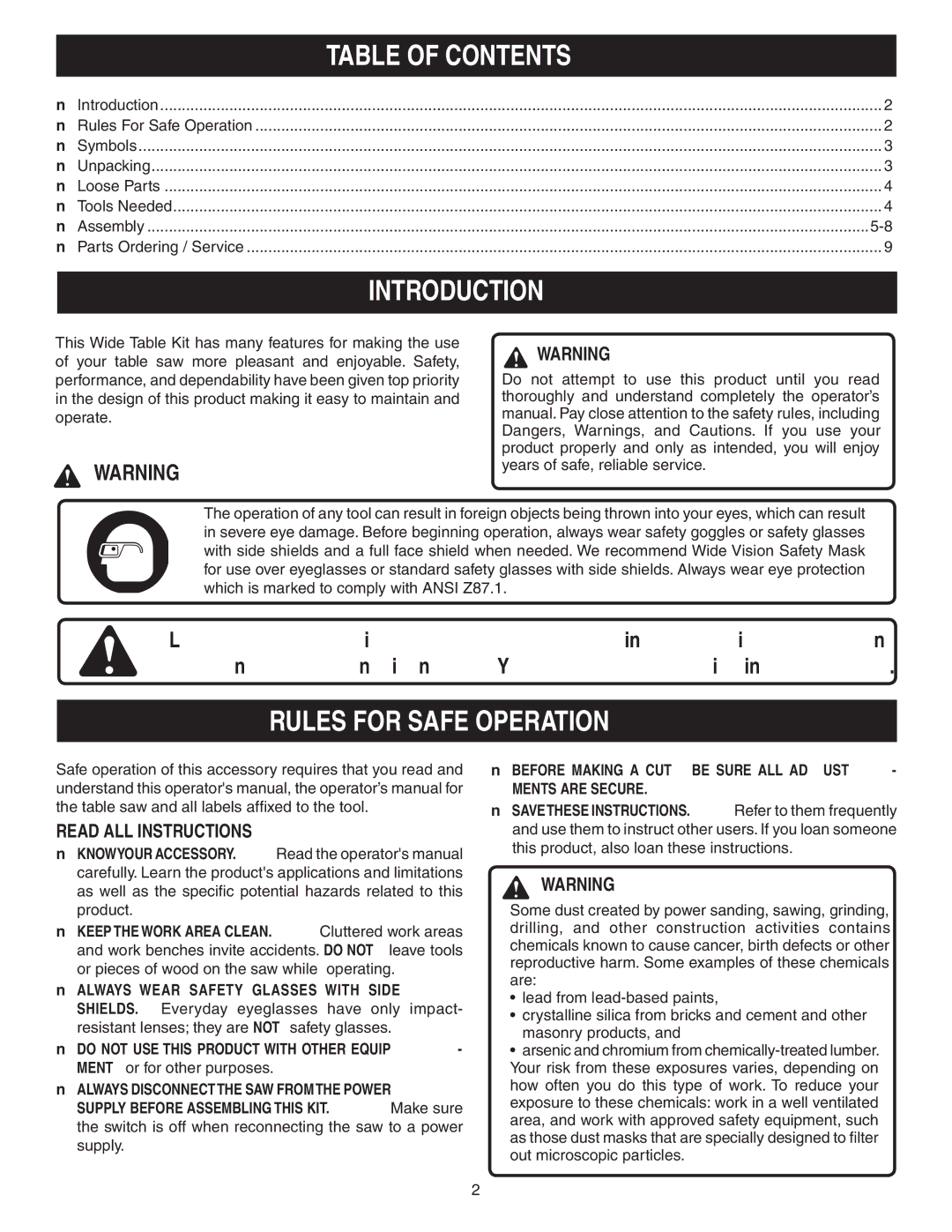 Ryobi BT300 manual Introduction, Rules for Safe Operation 