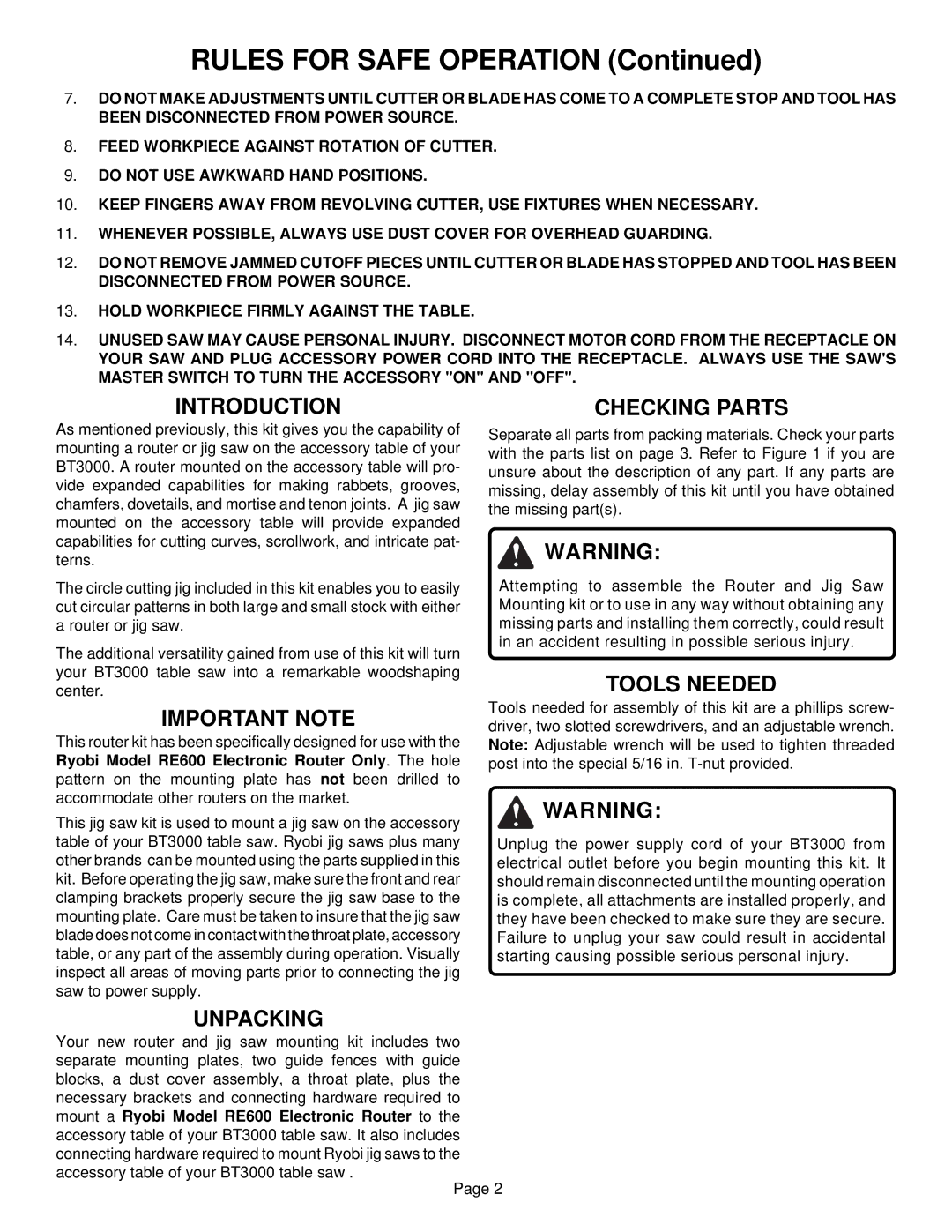 Ryobi BT3000 manual Rules for Safe Operation 