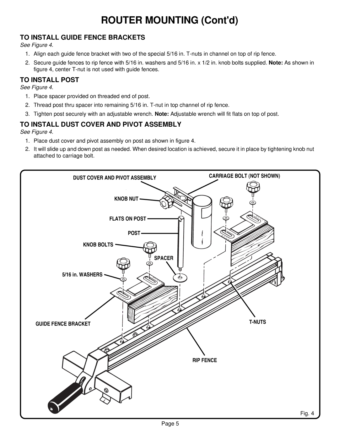 Ryobi BT3000 manual Router Mounting Contd, To Install Guide Fence Brackets, To Install Post 