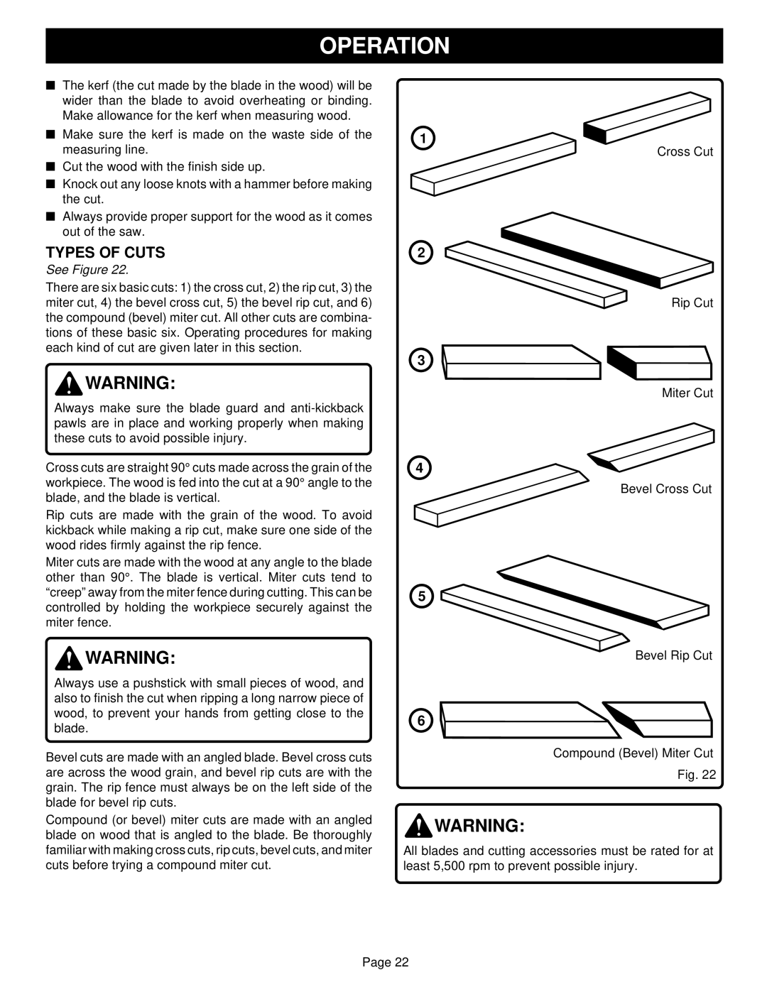 Ryobi BT3100-1 manual Types of Cuts 